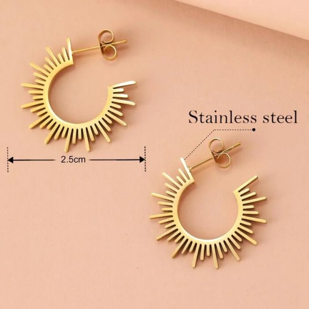 Stainless‎ steel Sunburst Hoop Earrings in gold color